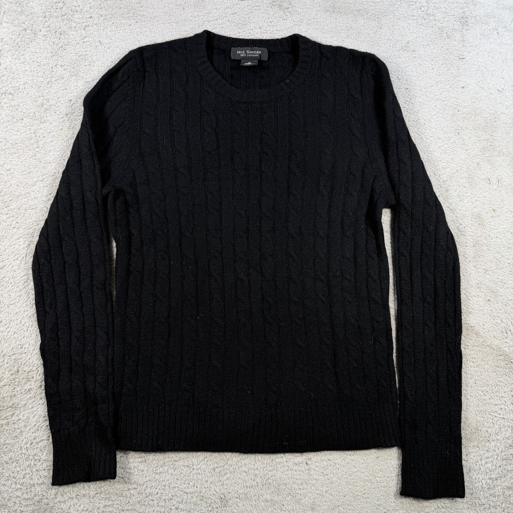 Iris Singer Sweater Womens Medium (Fits Small) Black 100% Cashmere Cable Knit